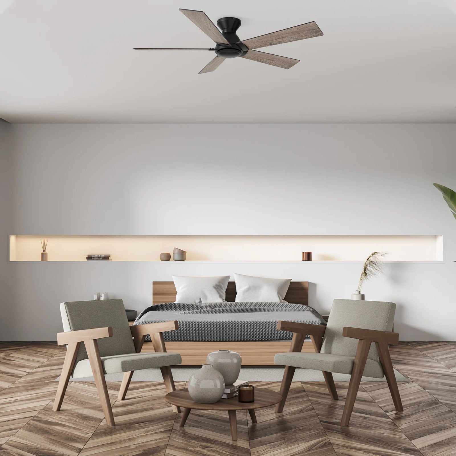 Carro Lurgan 52in 5-Blade Flush Ceiling Fan | Black Plywood Blades | Living Room & Bedroom | 52 x 52 x 10.8 in | Model CFR525J1-N10-BG-1-FM