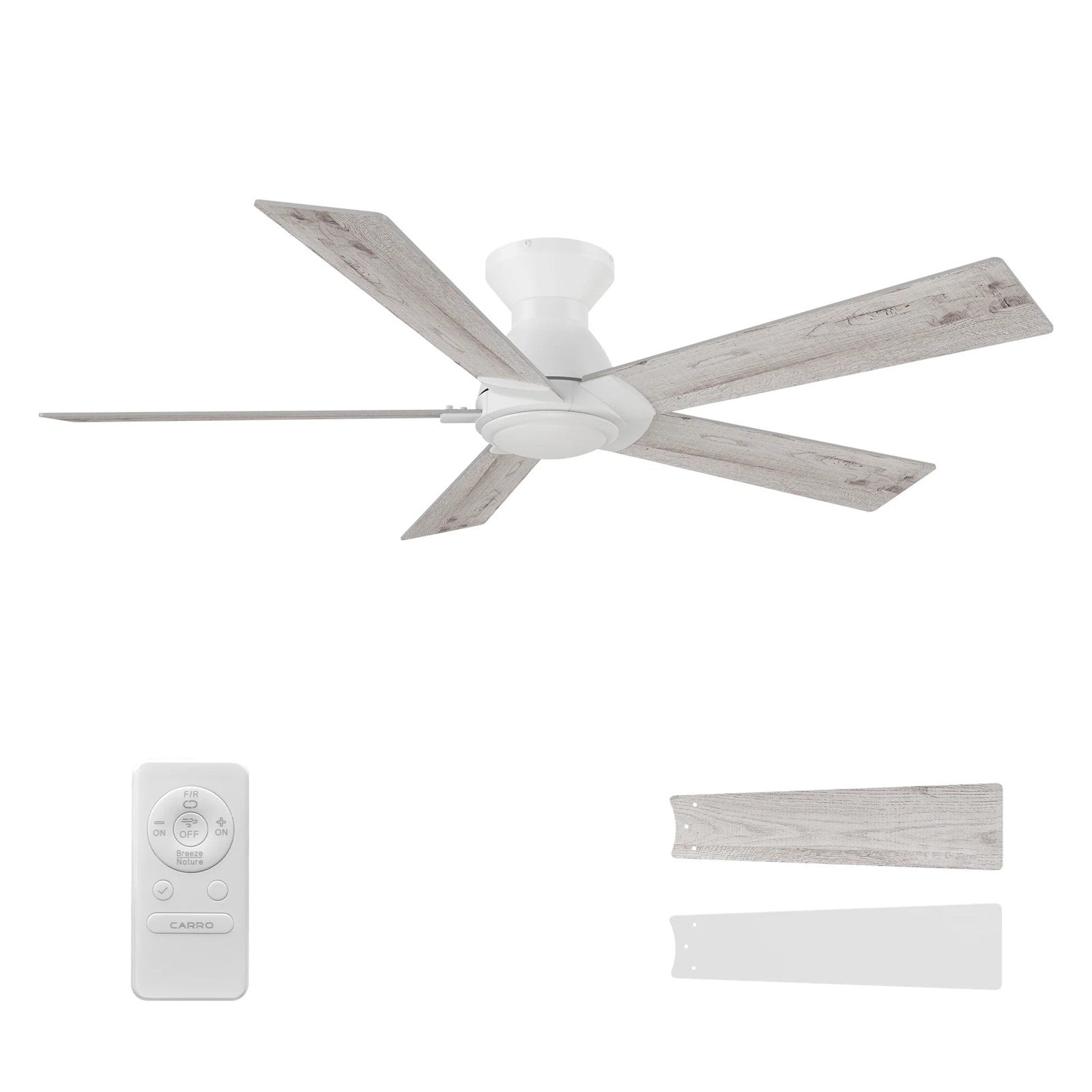 Carro Lurgan 52in 5-Blade Flush Ceiling Fan | White Washed Plywood Blades | Living Room & Bedroom | 52 x 52 x 10.8 in | Model CFR525J1-N10-WP-1-FM