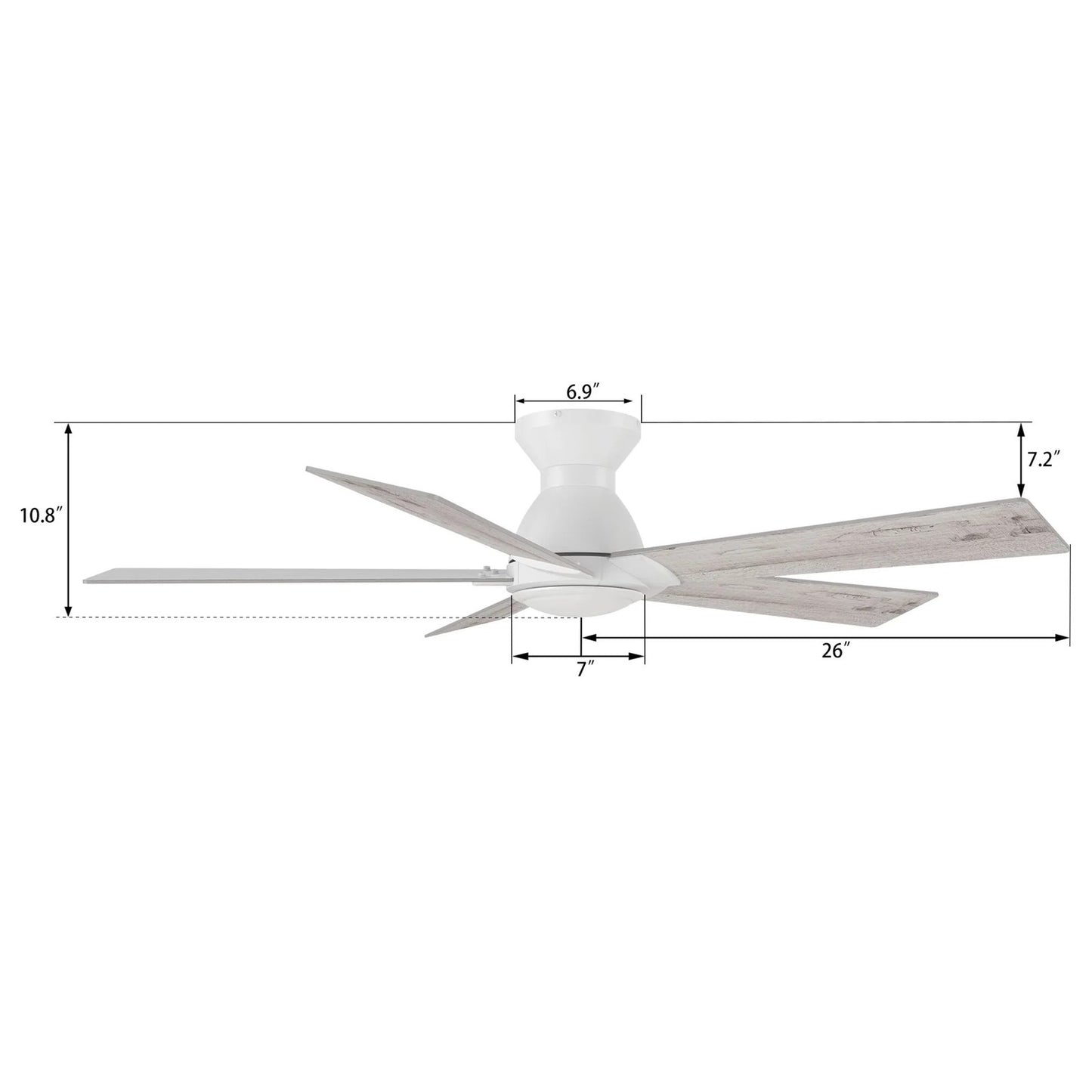Carro Lurgan 52in 5-Blade Flush Ceiling Fan | White Washed Plywood Blades | Living Room & Bedroom | 52 x 52 x 10.8 in | Model CFR525J1-N10-WP-1-FM