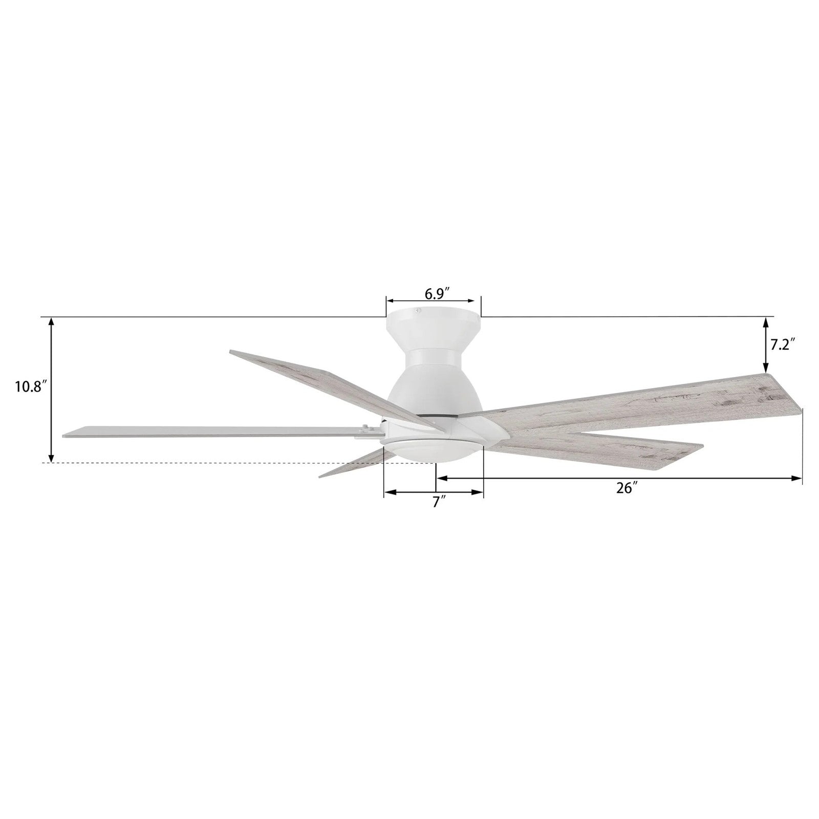 Carro Lurgan 52in 5-Blade Flush Ceiling Fan | White Washed Plywood Blades | Living Room & Bedroom | 52 x 52 x 10.8 in | Model CFR525J1-N10-WP-1-FM
