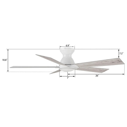 Carro Lurgan 52in 5-Blade Flush Ceiling Fan | White Washed Plywood Blades | Living Room & Bedroom | 52 x 52 x 10.8 in | Model CFR525J1-N10-WP-1-FM