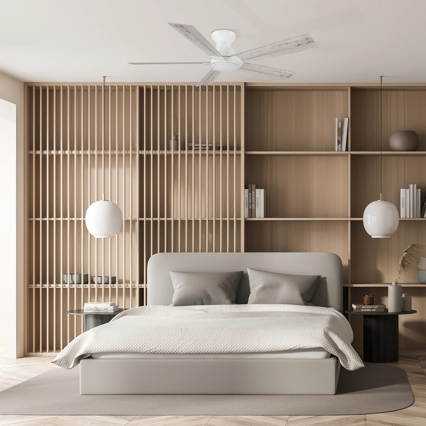 Carro Lurgan 52in 5-Blade Flush Ceiling Fan | White Washed Plywood Blades | Living Room & Bedroom | 52 x 52 x 10.8 in | Model CFR525J1-N10-WP-1-FM