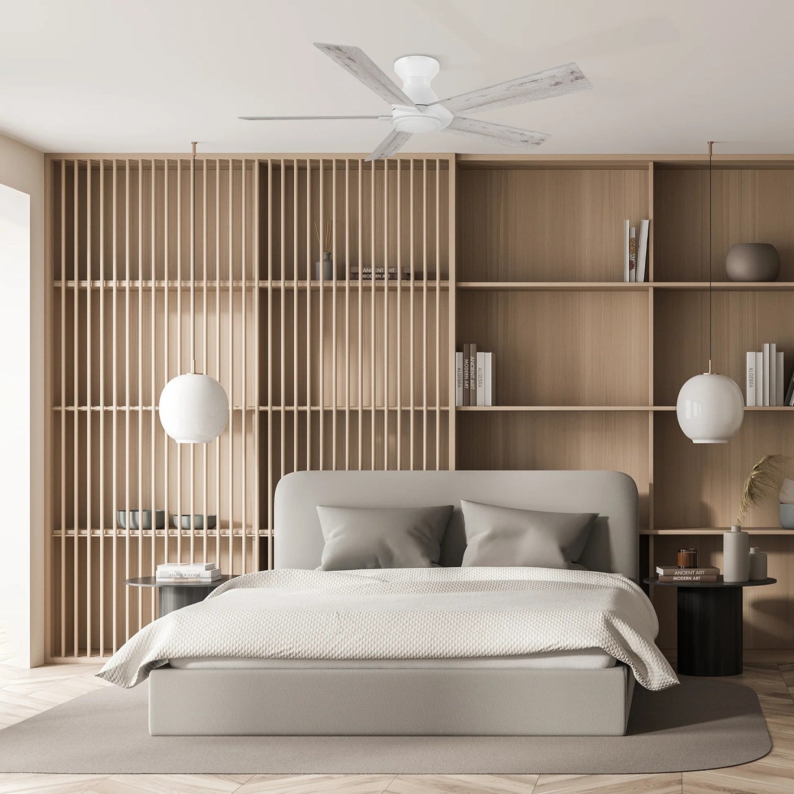 Carro Lurgan 52in 5-Blade Flush Ceiling Fan | White Washed Plywood Blades | Living Room & Bedroom | 52 x 52 x 10.8 in | Model CFR525J1-N10-WP-1-FM