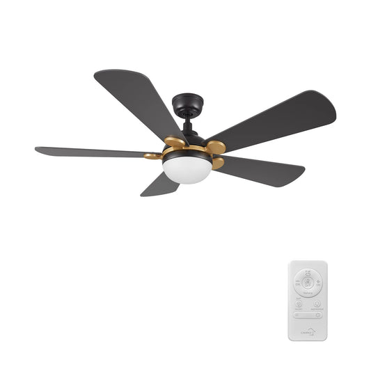 Carro Zelda 52in 5-Blade Ceiling Fan | Black Gold Plywood Blades with Integrated LED | Indoor Living Room & Bedroom | 52 x 52 x | Model CFR525Q4-L11-B2-1G
