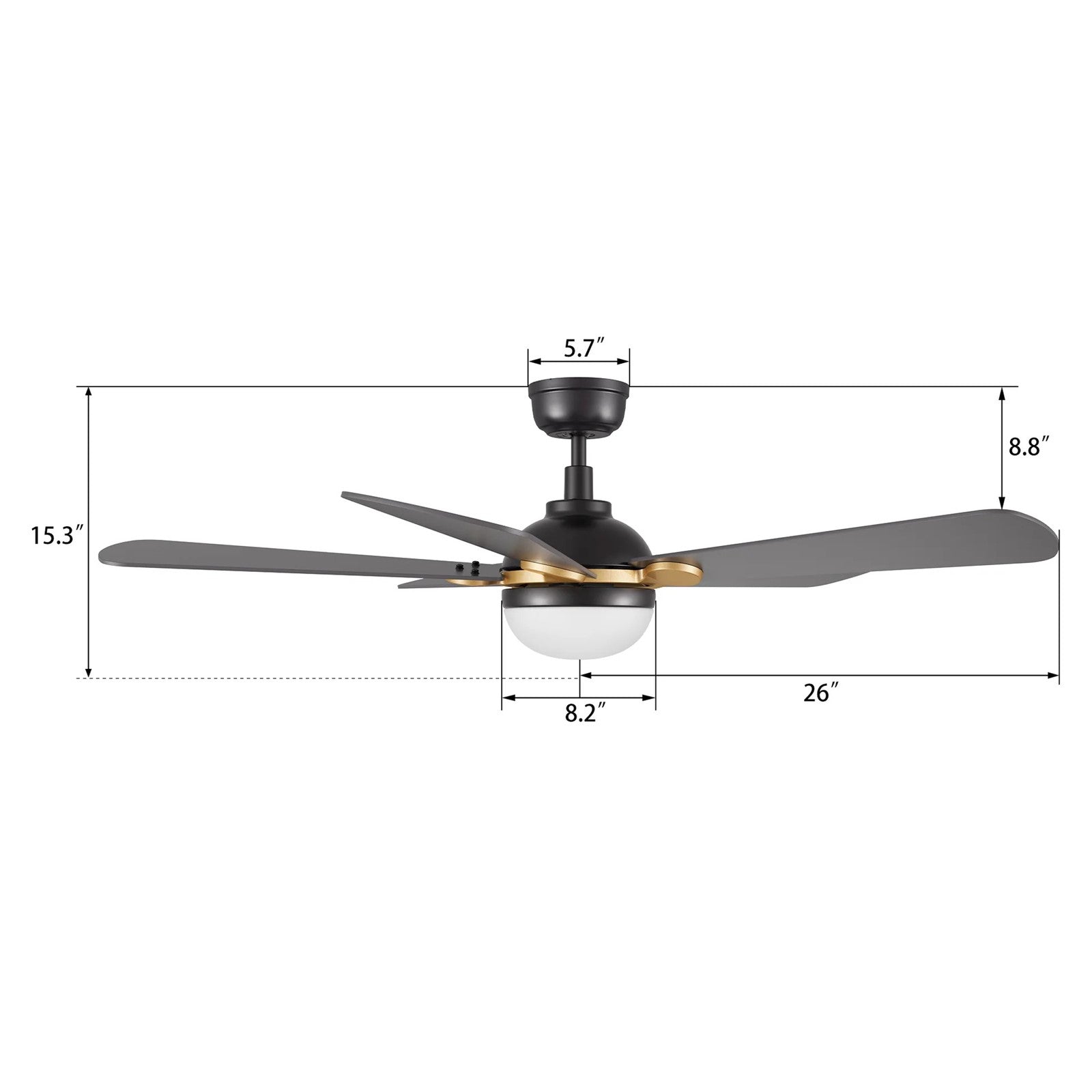 Carro Zelda 52in 5-Blade Ceiling Fan | Black Gold Plywood Blades with Integrated LED | Indoor Living Room & Bedroom | 52 x 52 x | Model CFR525Q4-L11-B2-1G