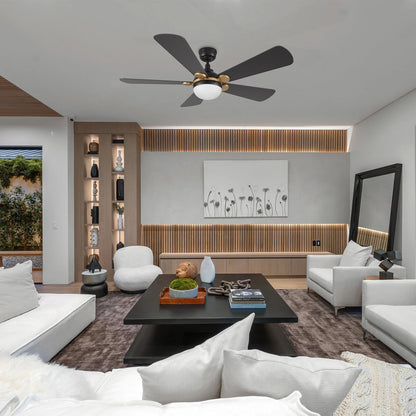 Carro Zelda 52in 5-Blade Ceiling Fan | Black Gold Plywood Blades with Integrated LED | Indoor Living Room & Bedroom | 52 x 52 x | Model CFR525Q4-L11-B2-1G