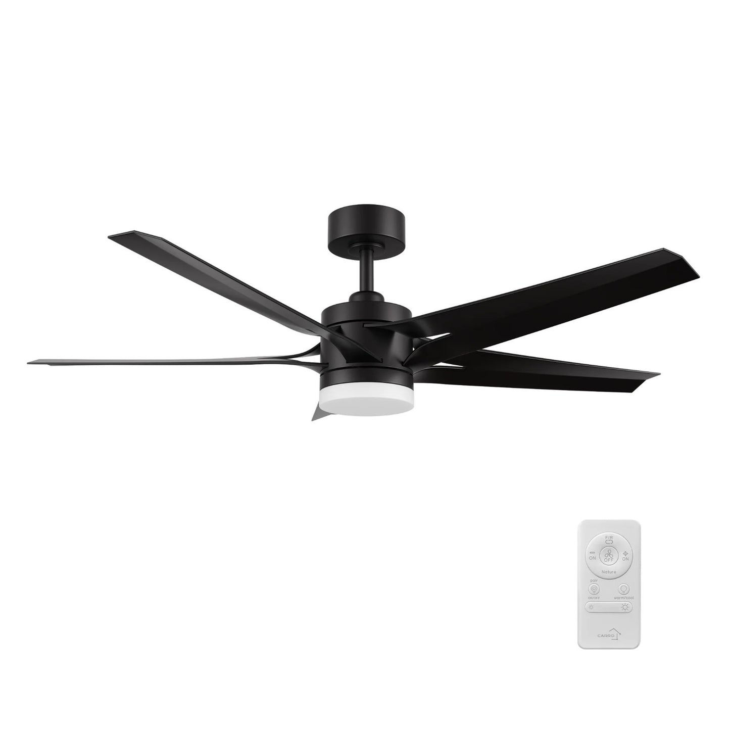 Carro Onyx 52in 5-Blade Ceiling Fan | Black ABS Blades with Integrated LED | Indoor Living Room & Bedroom | 52 x 52 x 15.3 in | Model CFR525T2-L11-B2-1