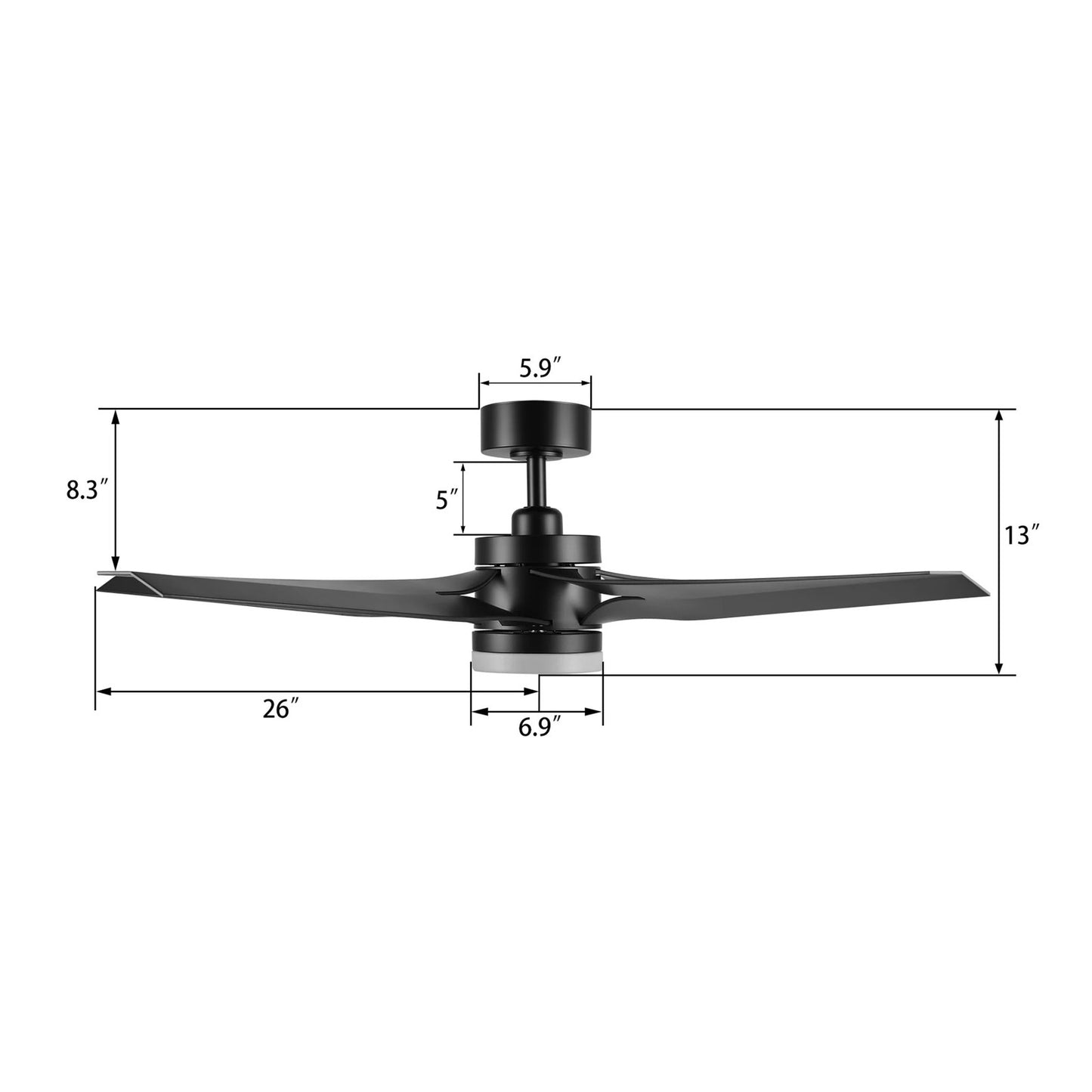 Carro Onyx 52in 5-Blade Ceiling Fan | Black ABS Blades with Integrated LED | Indoor Living Room & Bedroom | 52 x 52 x 15.3 in | Model CFR525T2-L11-B2-1
