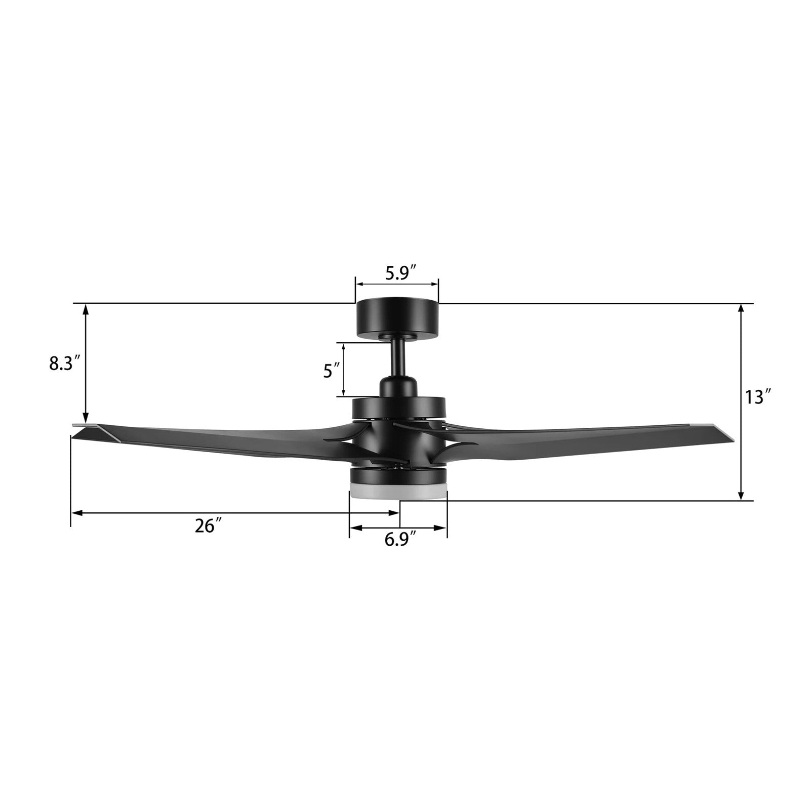 Carro Onyx 52in 5-Blade Ceiling Fan | Black ABS Blades with Integrated LED | Indoor Living Room & Bedroom | 52 x 52 x 15.3 in | Model CFR525T2-L11-B2-1