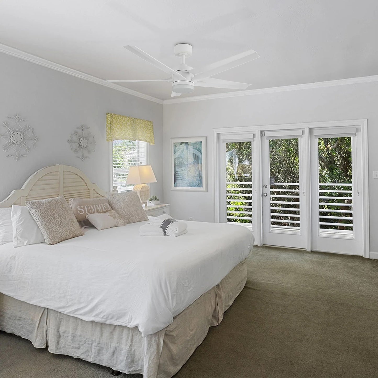 Carro Onyx 52in 5-Blade Ceiling Fan | White ABS Blades and Integrated LED | Living Room & Bedroom | 18.3 x 52 x 52 in | Model CFR525T2-L11-W1-1