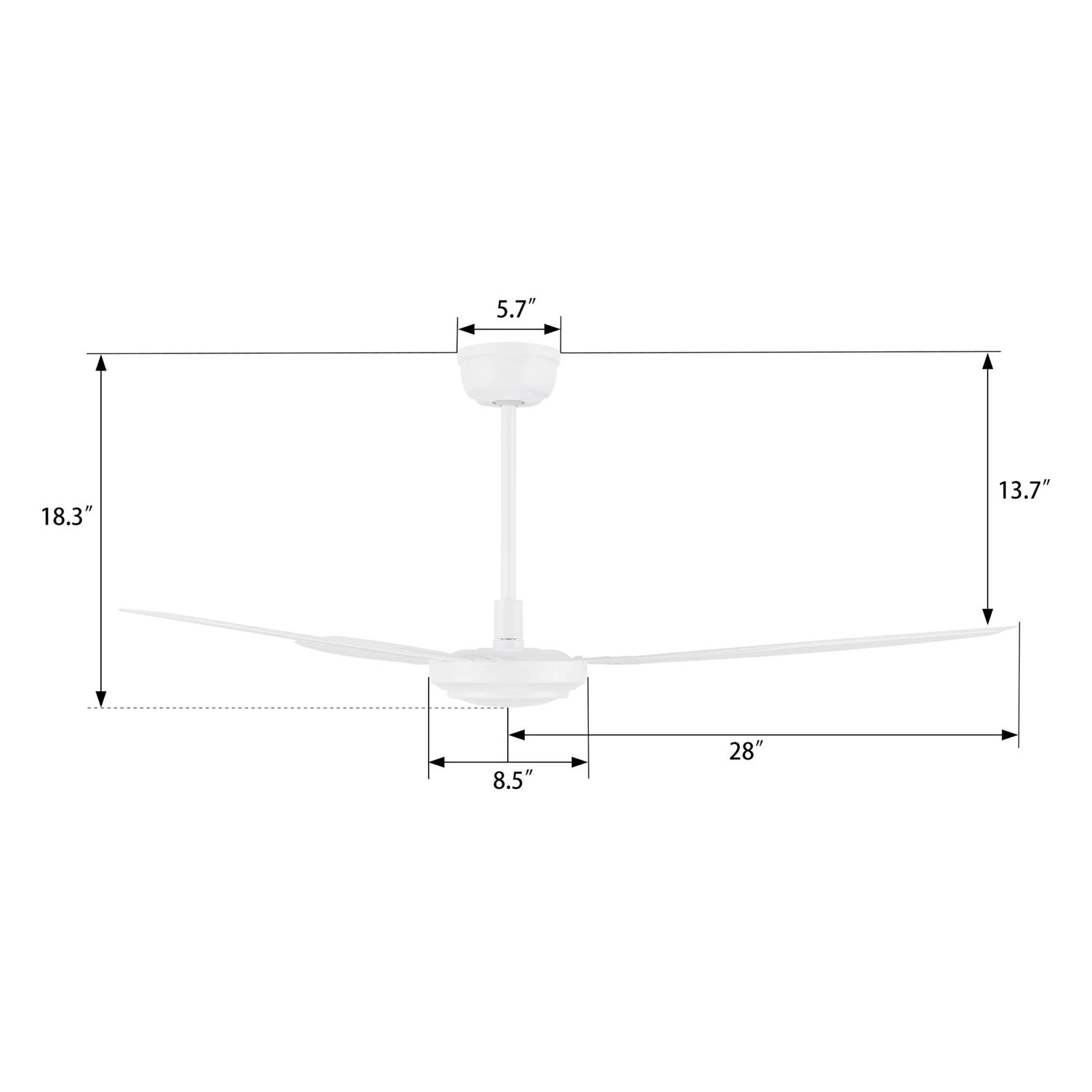 Carro Oberon 56in 3-Blade Ceiling Fan | White Iron Blades and Remote | Living Room & High Ceilings | 18.3 x 56 x 56 in | Model CFR563Z1-N10-W1-1