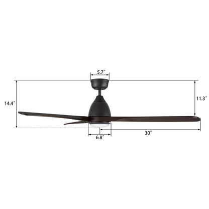 Carro Vienna 60in 3-Blade Ceiling Fan | Modern Black Brown and Solid Wood Blades | Living Room & Bedroom | 60 x 60 x 14.4 in | Model CFR603K3-L11-BM4-1