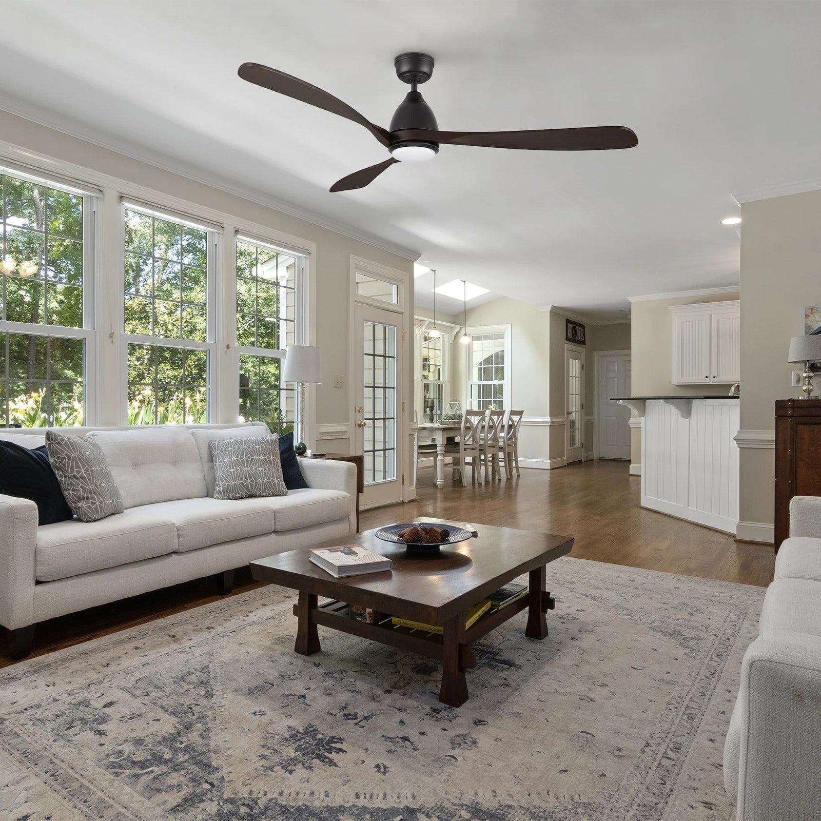Carro Vienna 60in 3-Blade Ceiling Fan | Modern Black Brown and Solid Wood Blades | Living Room & Bedroom | 60 x 60 x 14.4 in | Model CFR603K3-L11-BM4-1