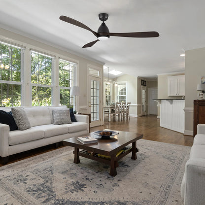 Carro Vienna 60in 3-Blade Ceiling Fan | Modern Black Brown and Solid Wood Blades | Living Room & Bedroom | 60 x 60 x 14.4 in | Model CFR603K3-L11-BM4-1