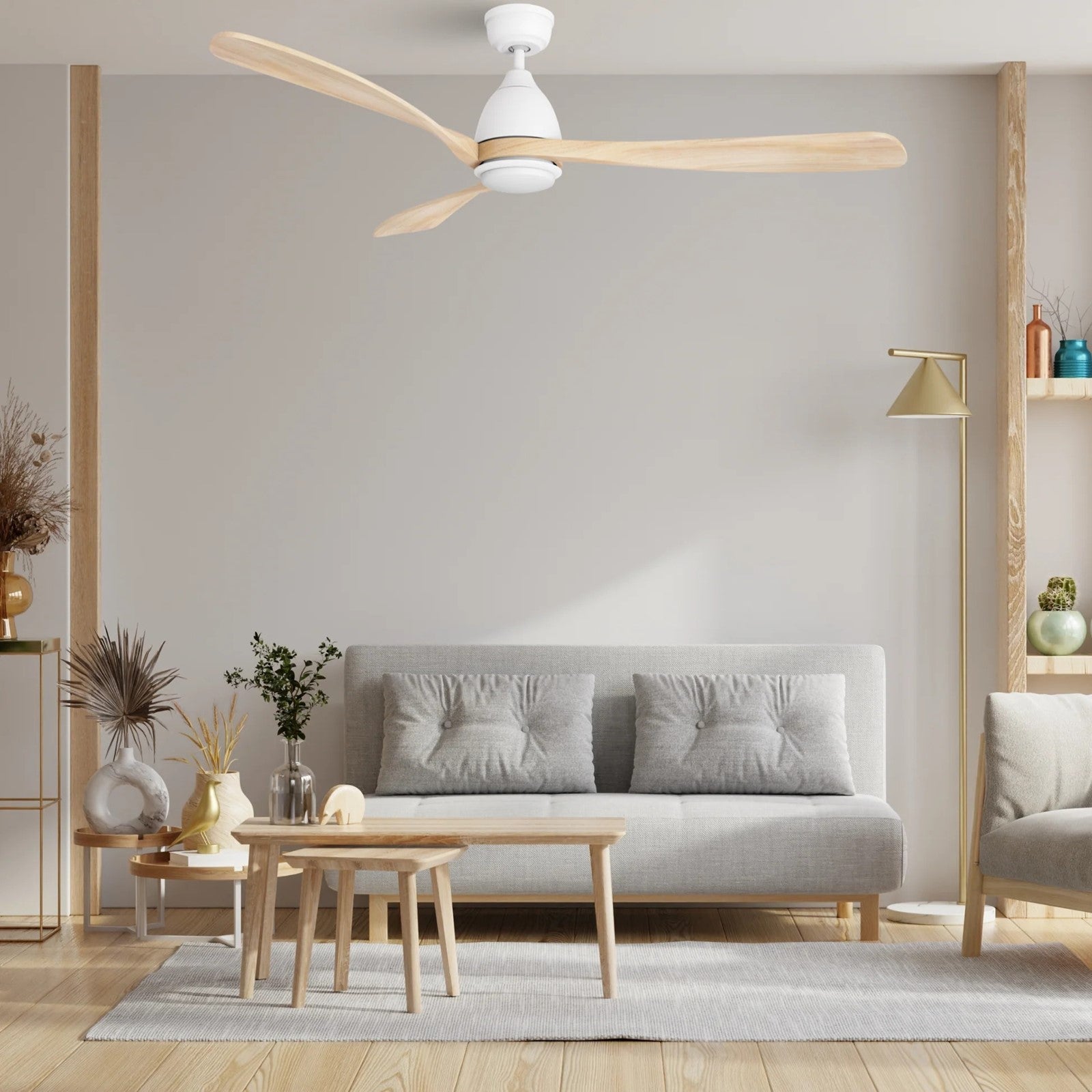 Carro Vienna 60in 3-Blade Ceiling Fan | Modern White and Solid Wood Blades | Living Room & Bedroom | 60 x 60 x 14.4 in | Model CFR603K3-L11-WM5-1