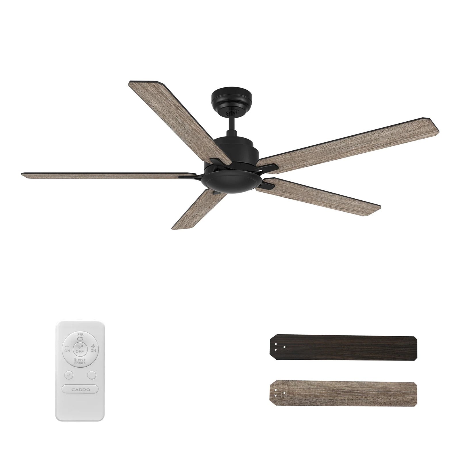 Carro Dunkirk 60in 5-Blade Ceiling Fan | Modern Black Barnwood Plywood Blades | Indoor Living Room & Bedroom | 60 x 60 x 13.8 in | Model CFR605J-N10-BG-1
