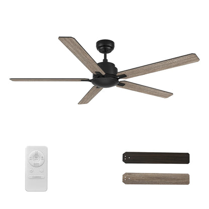 Carro Dunkirk 60in 5-Blade Ceiling Fan | Modern Black Barnwood Plywood Blades | Indoor Living Room & Bedroom | 60 x 60 x 13.8 in | Model CFR605J-N10-BG-1