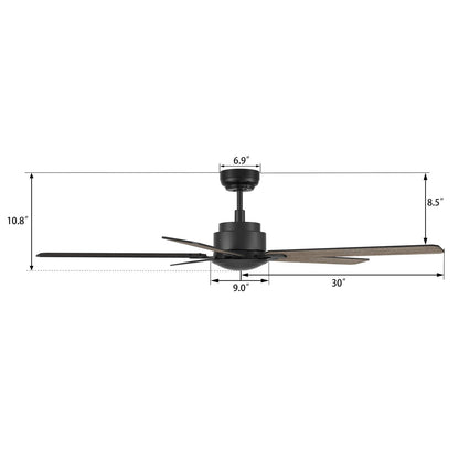 Carro Dunkirk 60in 5-Blade Ceiling Fan | Modern Black Barnwood Plywood Blades | Indoor Living Room & Bedroom | 60 x 60 x 13.8 in | Model CFR605J-N10-BG-1