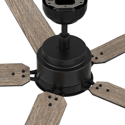 Carro Dunkirk 60in 5-Blade Ceiling Fan | Modern Black Barnwood Plywood Blades | Indoor Living Room & Bedroom | 60 x 60 x 13.8 in | Model CFR605J-N10-BG-1