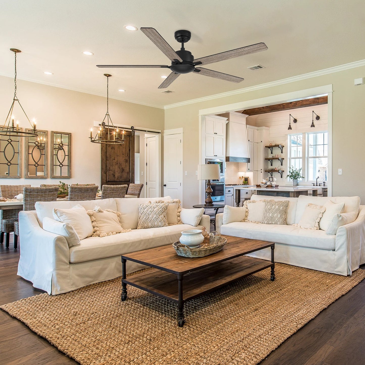 Carro Dunkirk 60in 5-Blade Ceiling Fan | Modern Black Barnwood Plywood Blades | Indoor Living Room & Bedroom | 60 x 60 x 13.8 in | Model CFR605J-N10-BG-1