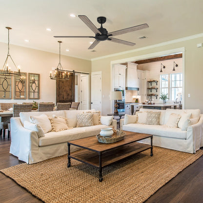 Carro Dunkirk 60in 5-Blade Ceiling Fan | Modern Black Barnwood Plywood Blades | Indoor Living Room & Bedroom | 60 x 60 x 13.8 in | Model CFR605J-N10-BG-1
