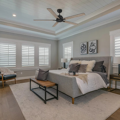 Carro Dunkirk 60in 5-Blade Ceiling Fan | Modern Black Barnwood Plywood Blades | Indoor Living Room & Bedroom | 60 x 60 x 13.8 in | Model CFR605J-N10-BG-1