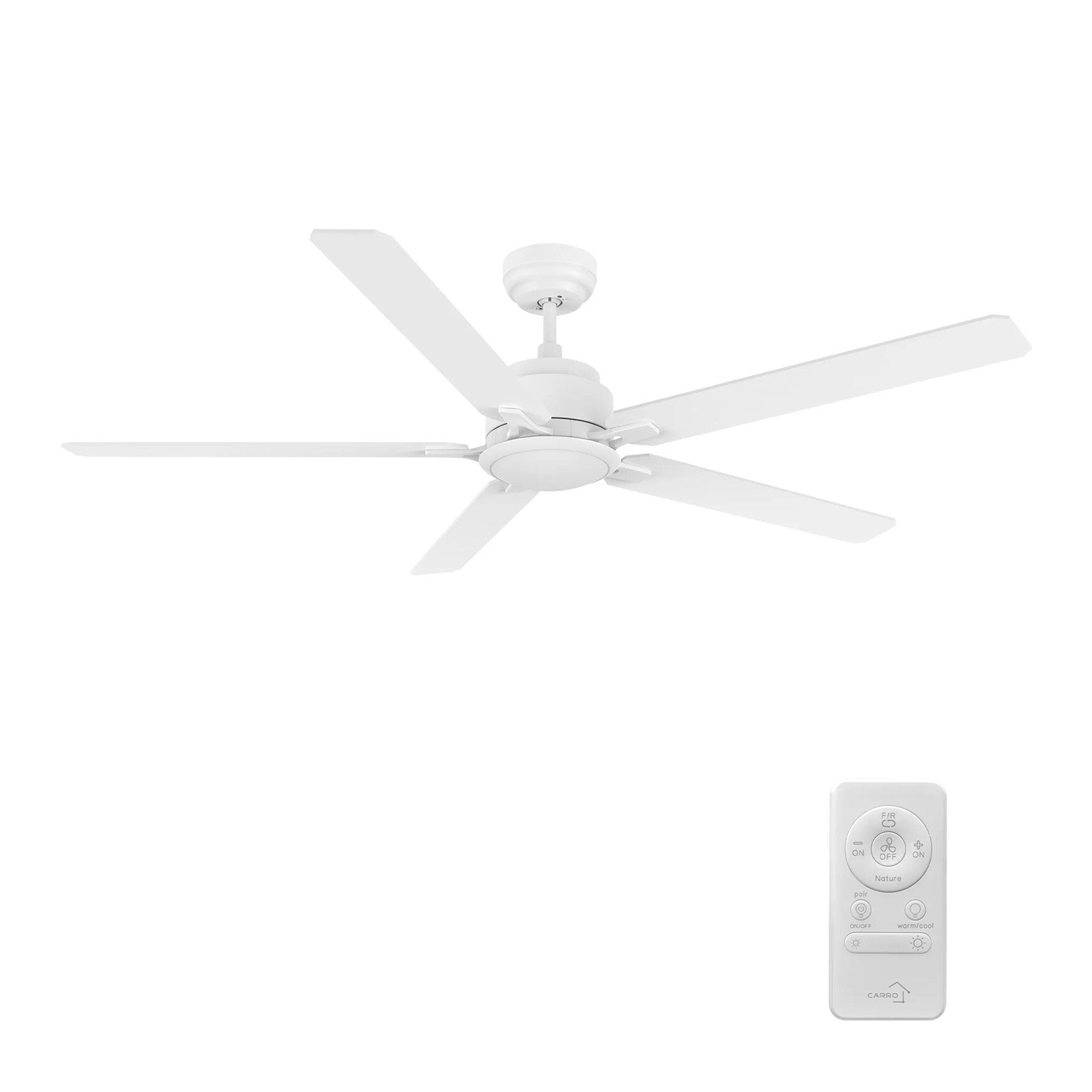 Carro Dunkirk 60in 5-Blade Ceiling Fan | Modern White Plywood Blades | Indoor Living Room & Bedroom | 60 x 60 x 13.8 in | Model CFR605J-N10-W1-1