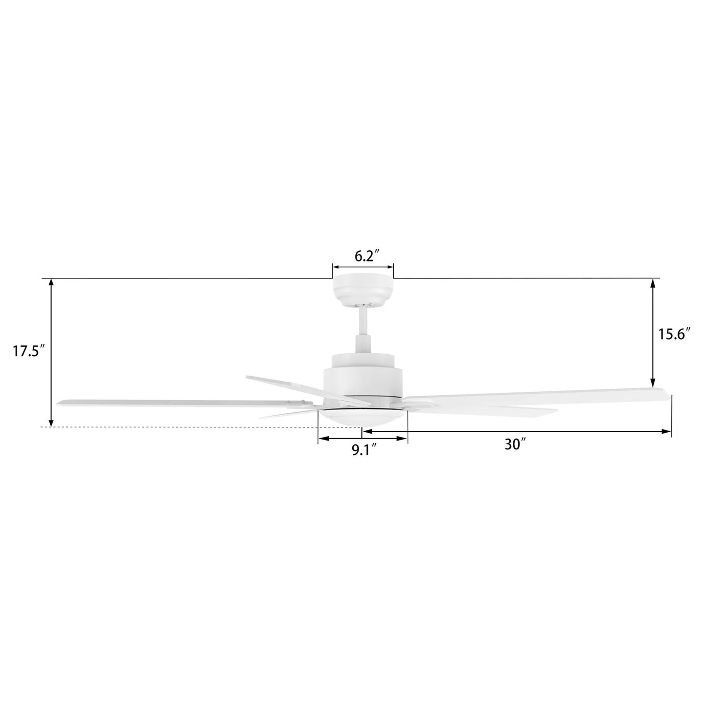 Carro Dunkirk 60in 5-Blade Ceiling Fan | Modern White Plywood Blades | Indoor Living Room & Bedroom | 60 x 60 x 13.8 in | Model CFR605J-N10-W1-1