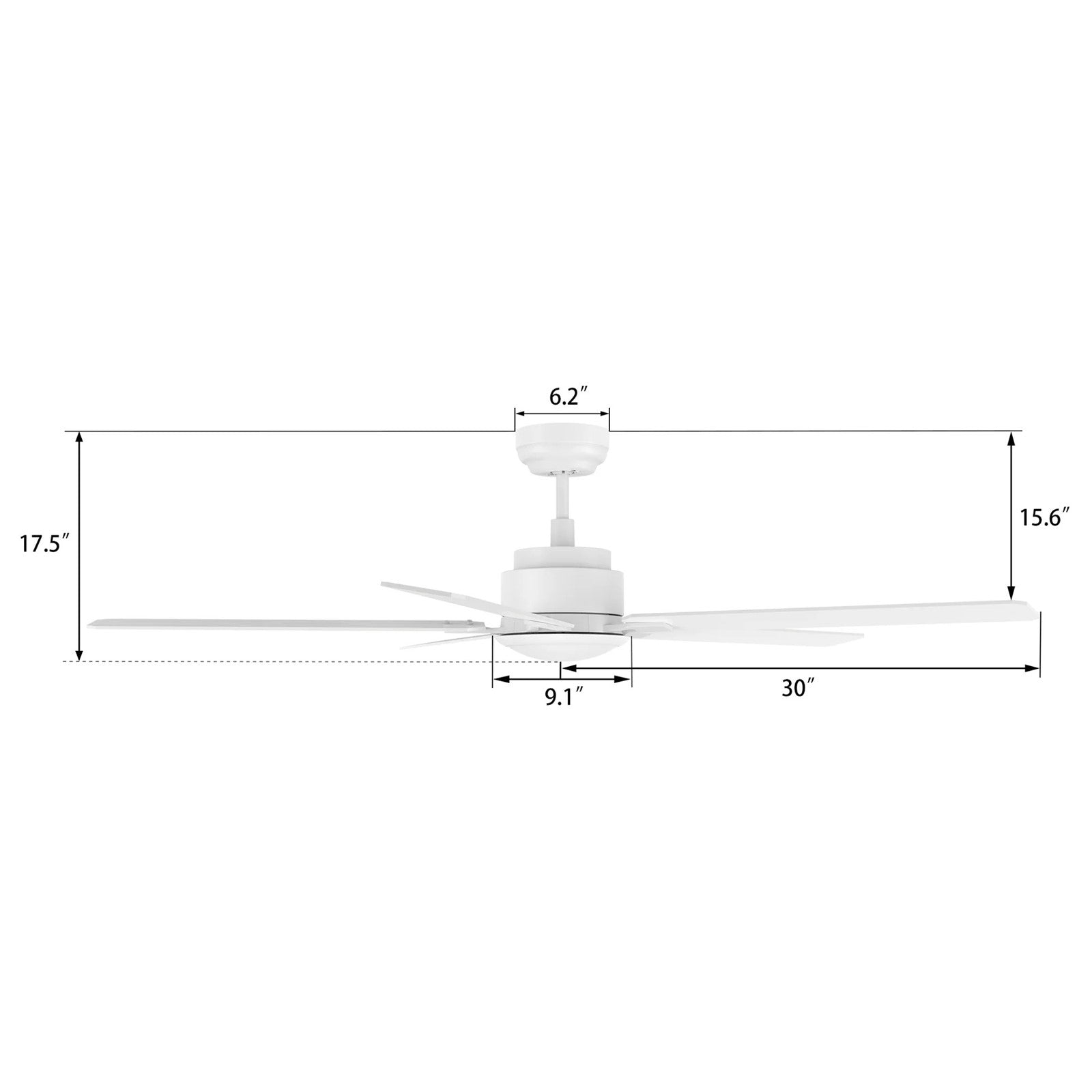 Carro Dunkirk 60in 5-Blade Ceiling Fan | Modern White Plywood Blades | Indoor Living Room & Bedroom | 60 x 60 x 13.8 in | Model CFR605J-N10-W1-1