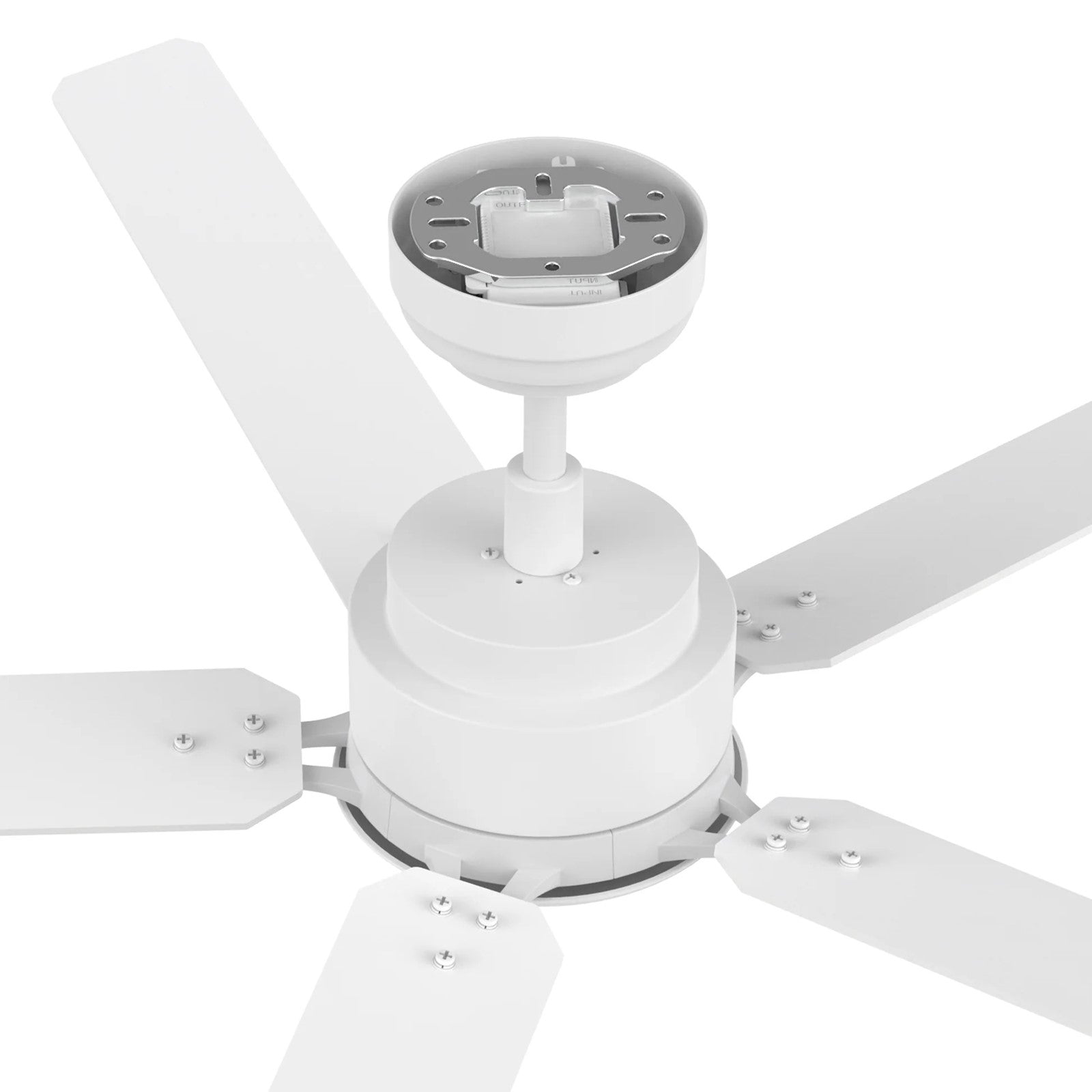 Carro Dunkirk 60in 5-Blade Ceiling Fan | Modern White Plywood Blades | Indoor Living Room & Bedroom | 60 x 60 x 13.8 in | Model CFR605J-N10-W1-1