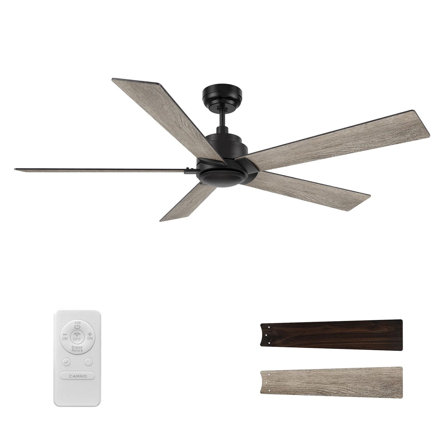 Carro Lurgan 60in 5-Blade Ceiling Fan | Modern Black Plywood | Living Room & Great Room | 60 x 60 x 14 in | Model CFR605J1-N10-BG-1