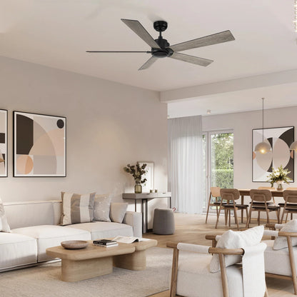Carro Lurgan 60in 5-Blade Ceiling Fan | Modern Black Plywood | Living Room & Great Room | 60 x 60 x 14 in | Model CFR605J1-N10-BG-1