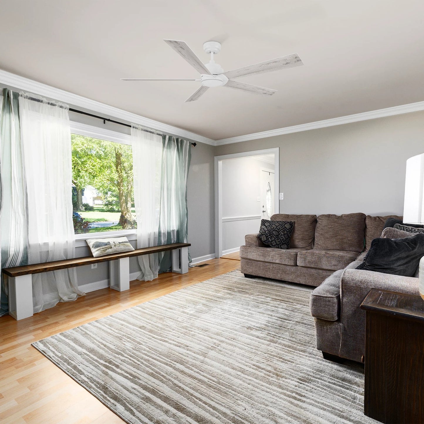 Carro Lurgan 60in 5-Blade Ceiling Fan | Modern White Plywood | Living Room & Great Room | 60 x 60 x 14 in | Model CFR605J1-N10-WP-1