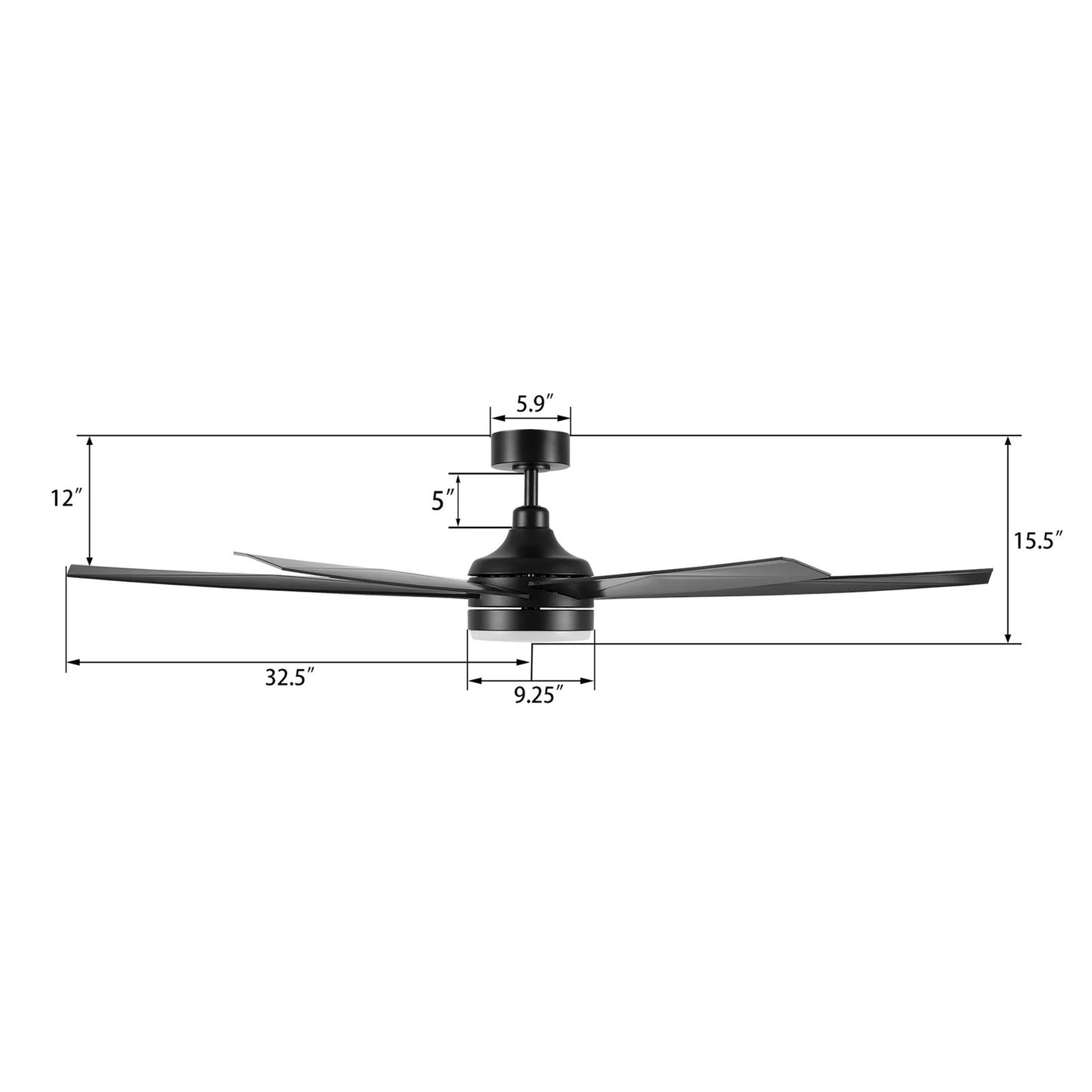 Carro Kima 65in 7-Blade Ceiling Fan | Modern Black ABS and LED Light | Living Room & Bedroom | 65 x 65 x 12 in | Model CFR657T3-L12-B2-1