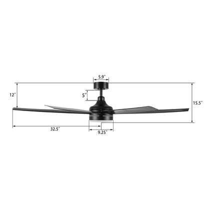 Carro Kima 65in 7-Blade Ceiling Fan | Modern Black ABS and LED Light | Living Room & Bedroom | 65 x 65 x 12 in | Model CFR657T3-L12-B2-1
