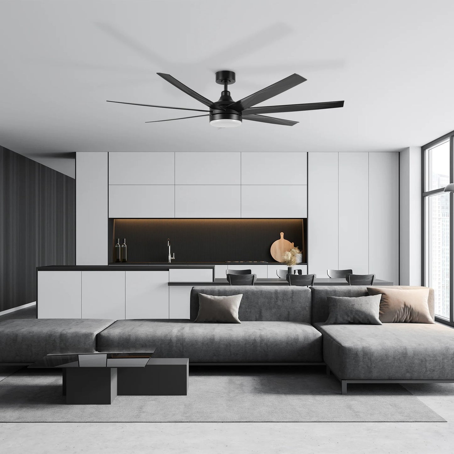 Carro Kima 65in 7-Blade Ceiling Fan | Modern Black ABS and LED Light | Living Room & Bedroom | 65 x 65 x 12 in | Model CFR657T3-L12-B2-1
