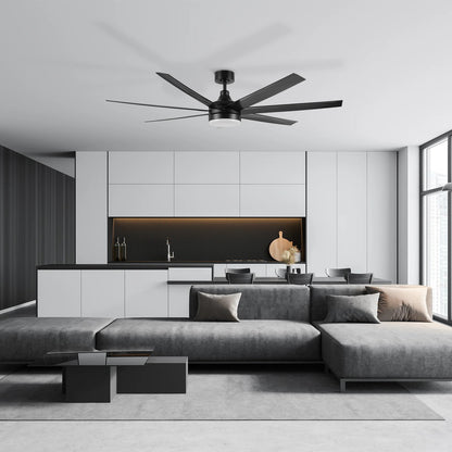 Carro Kima 65in 7-Blade Ceiling Fan | Modern Black ABS and LED Light | Living Room & Bedroom | 65 x 65 x 12 in | Model CFR657T3-L12-B2-1