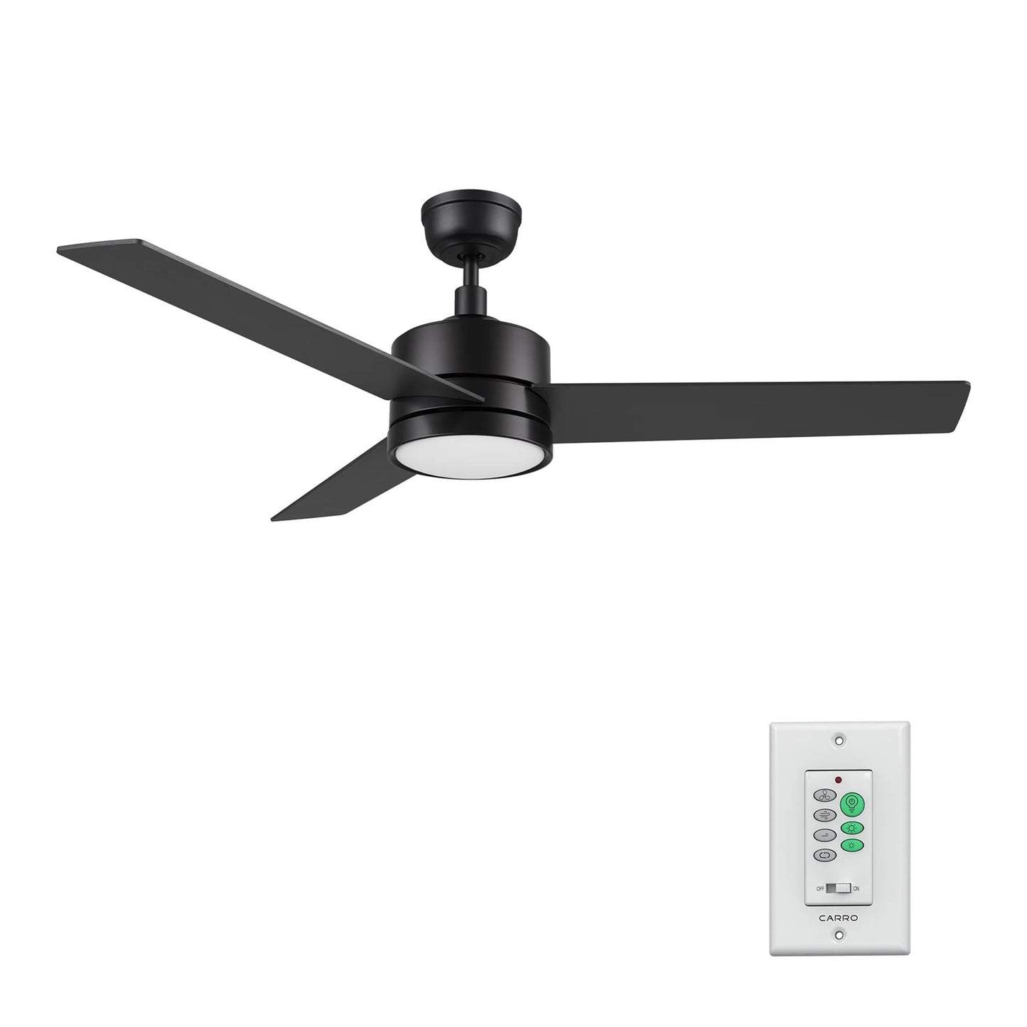 Carro Santana 52in 3-Blade Ceiling Fan | Modern Black Plywood and LED Light | Living Room & Bedroom | 52 x 52 x 15 in | Model CFW523E5-L12-B2-1