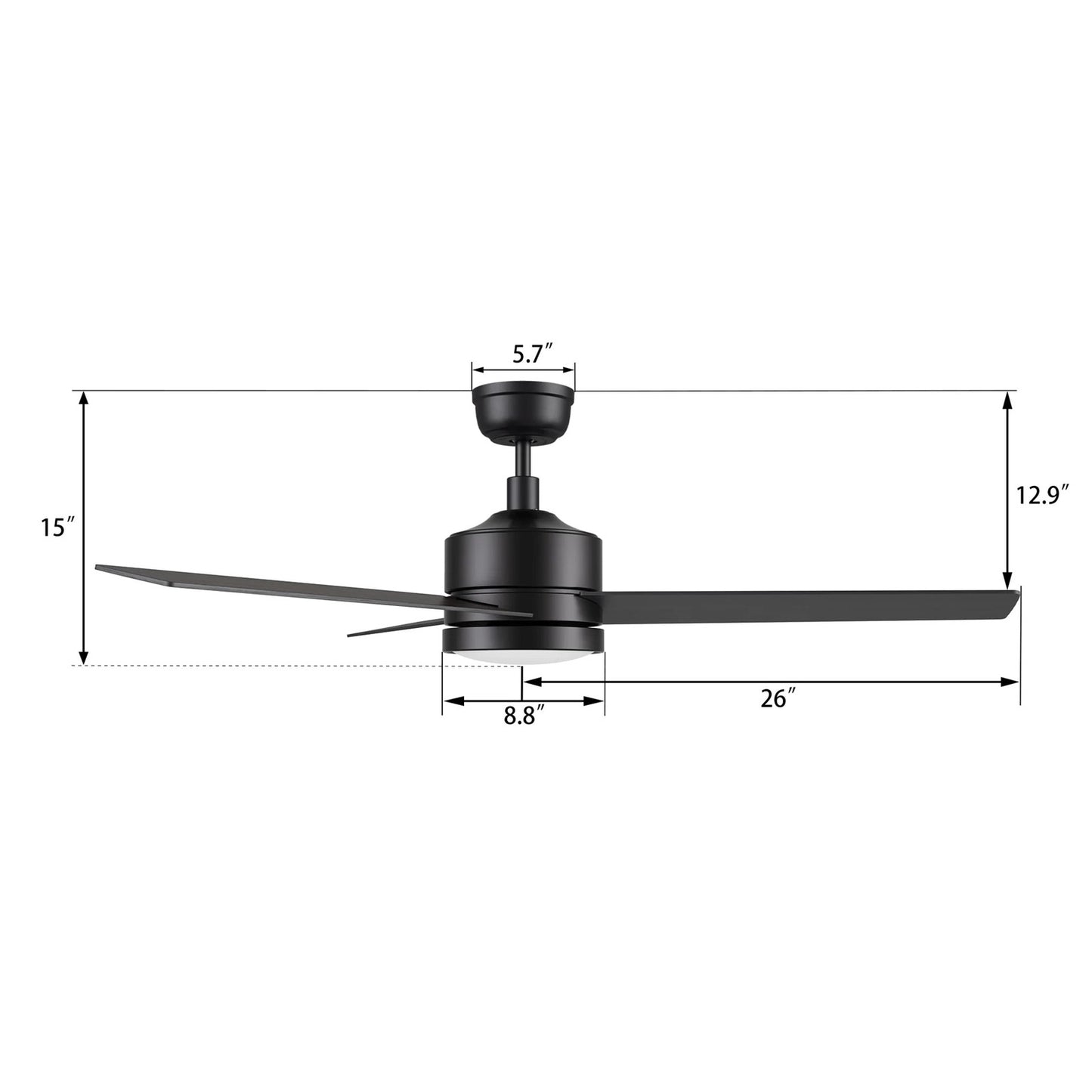 Carro Santana 52in 3-Blade Ceiling Fan | Modern Black Plywood and LED Light | Living Room & Bedroom | 52 x 52 x 15 in | Model CFW523E5-L12-B2-1