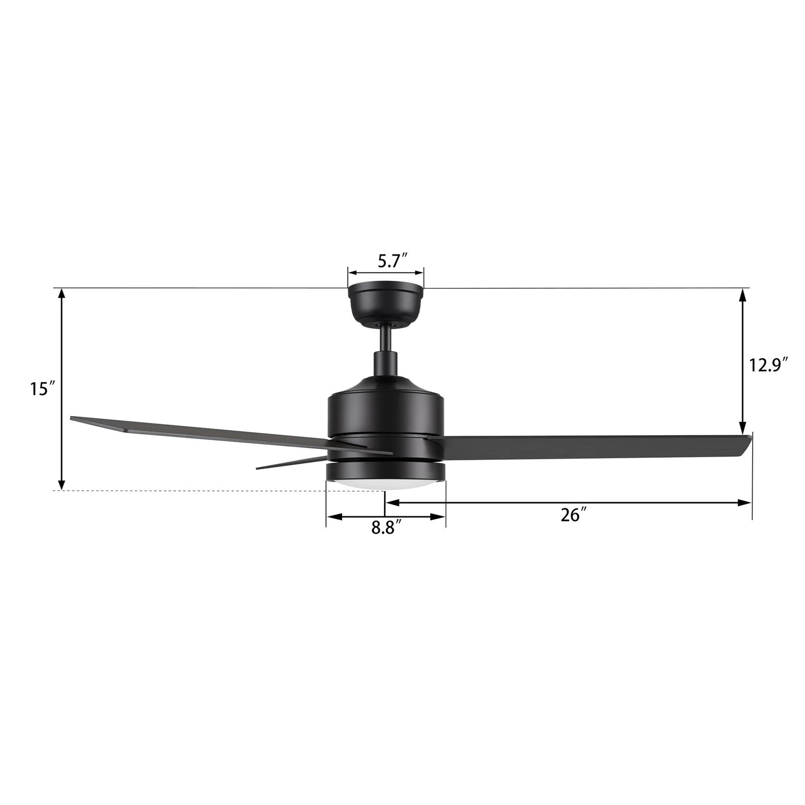 Carro Santana 52in 3-Blade Ceiling Fan | Modern Black Plywood and LED Light | Living Room & Bedroom | 52 x 52 x 15 in | Model CFW523E5-L12-B2-1