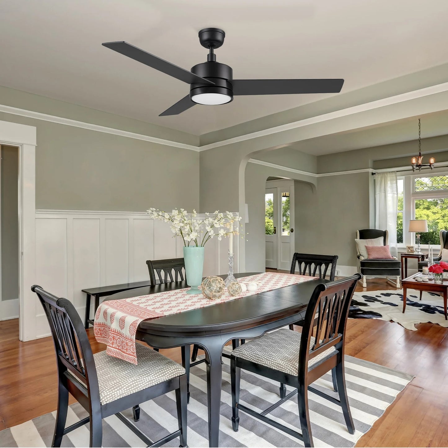 Carro Santana 52in 3-Blade Ceiling Fan | Modern Black Plywood and LED Light | Living Room & Bedroom | 52 x 52 x 15 in | Model CFW523E5-L12-B2-1