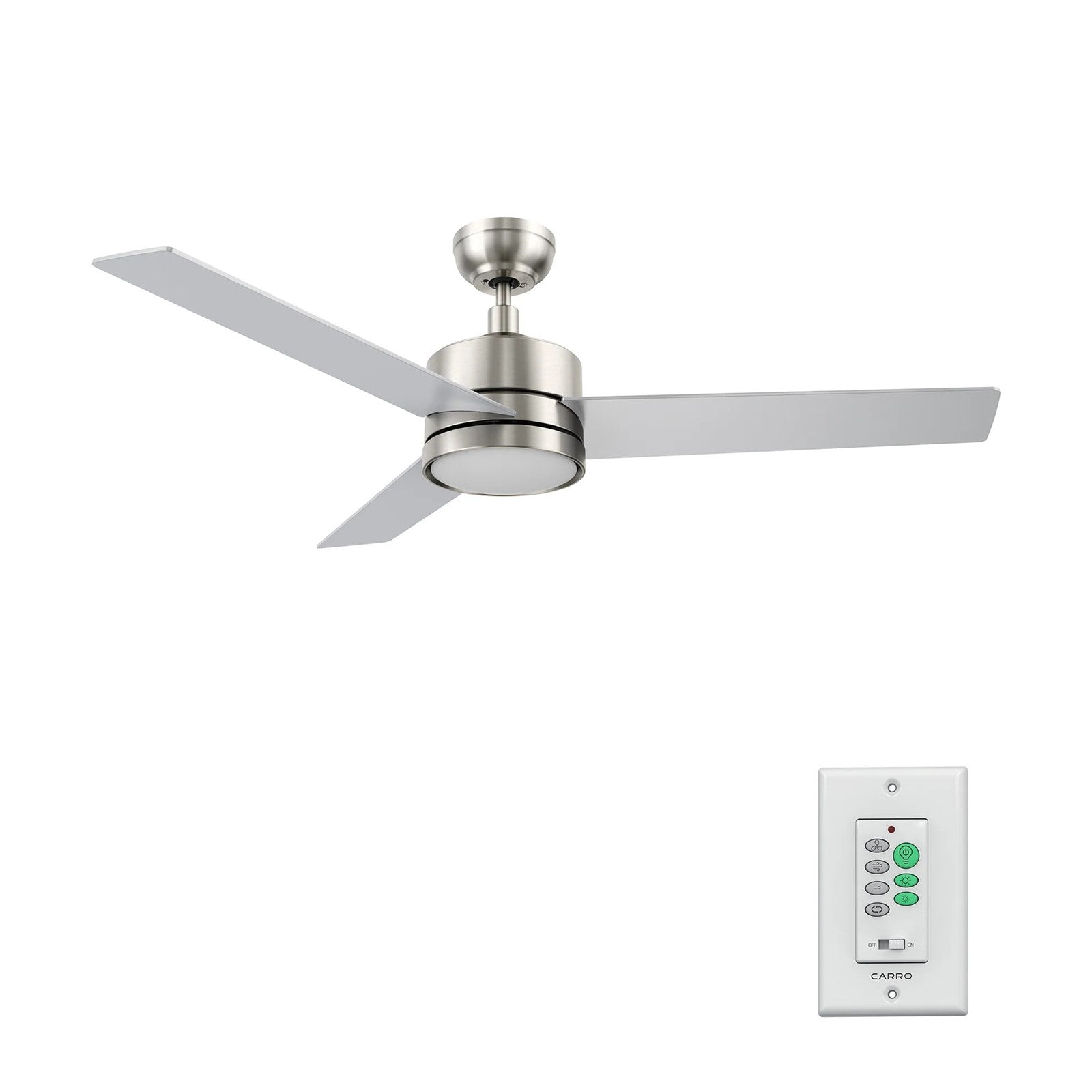 Carro Santana 52in 3-Blade Ceiling Fan | Modern Brushed Nickel Plywood and LED Light | Living Room & Bedroom | 52 x 52 x 15 in | Model CFW523E5-L12-SJ-1