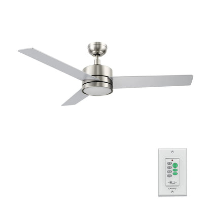 Carro Santana 52in 3-Blade Ceiling Fan | Modern Brushed Nickel Plywood and LED Light | Living Room & Bedroom | 52 x 52 x 15 in | Model CFW523E5-L12-SJ-1