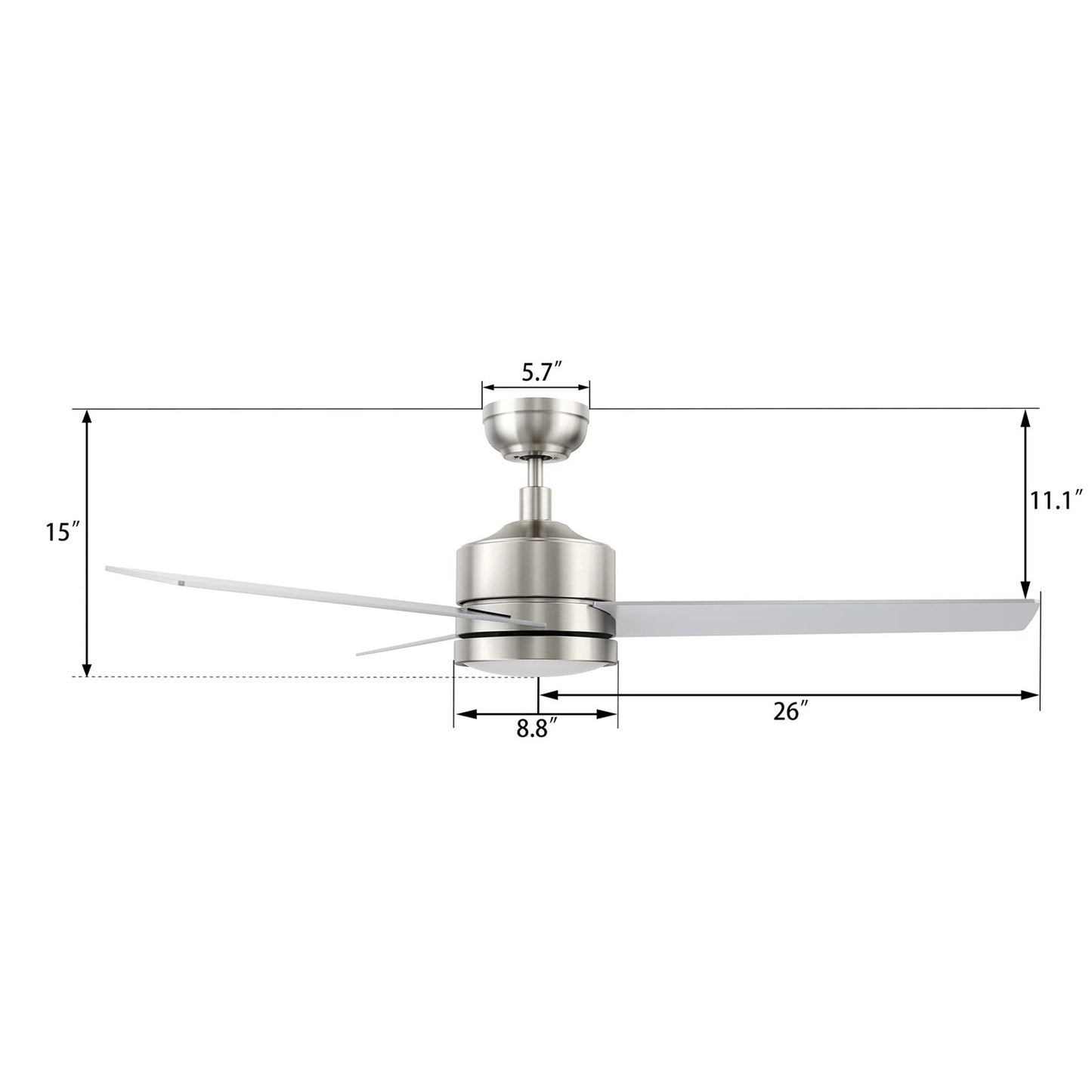 Carro Santana 52in 3-Blade Ceiling Fan | Modern Brushed Nickel Plywood and LED Light | Living Room & Bedroom | 52 x 52 x 15 in | Model CFW523E5-L12-SJ-1