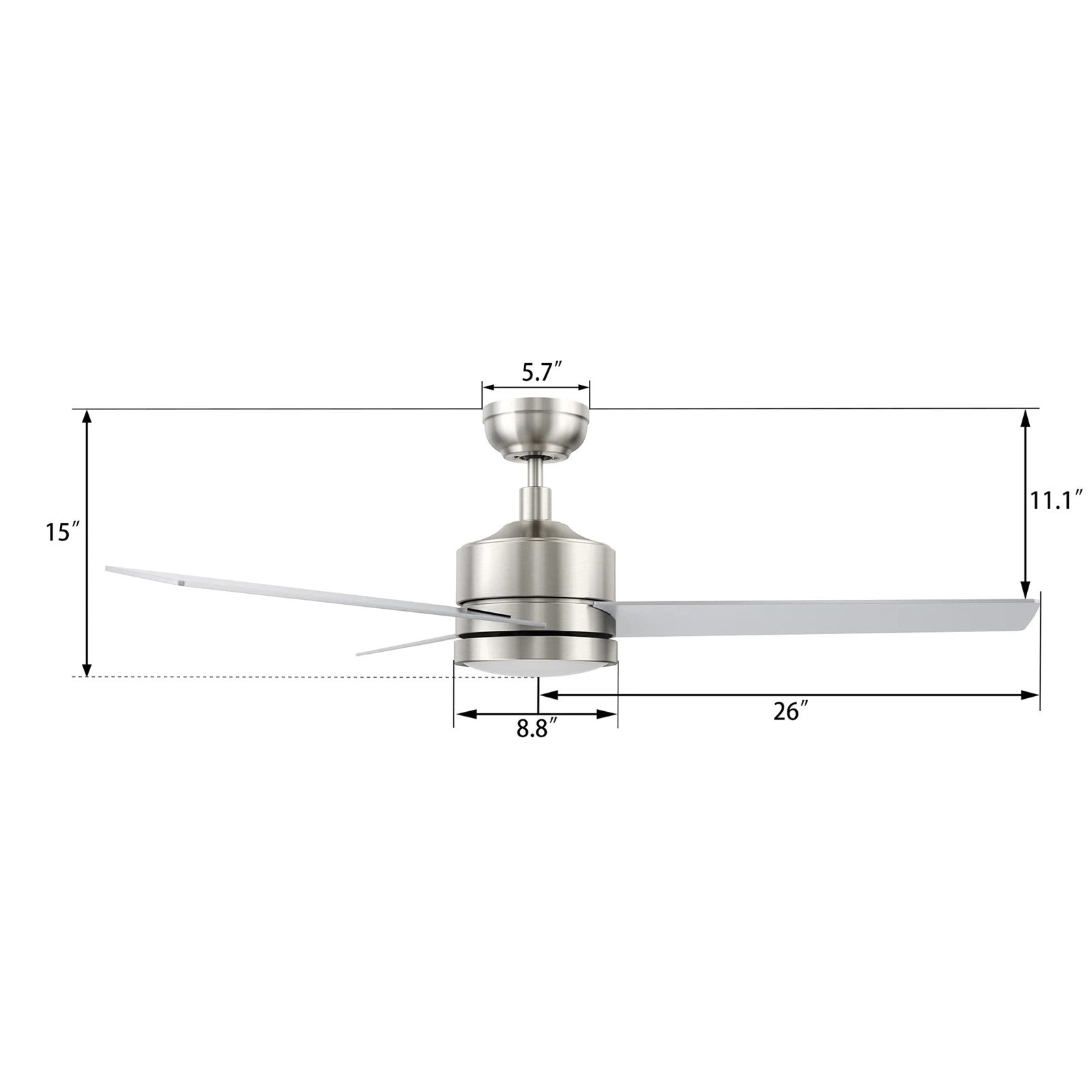 Carro Santana 52in 3-Blade Ceiling Fan | Modern Brushed Nickel Plywood and LED Light | Living Room & Bedroom | 52 x 52 x 15 in | Model CFW523E5-L12-SJ-1