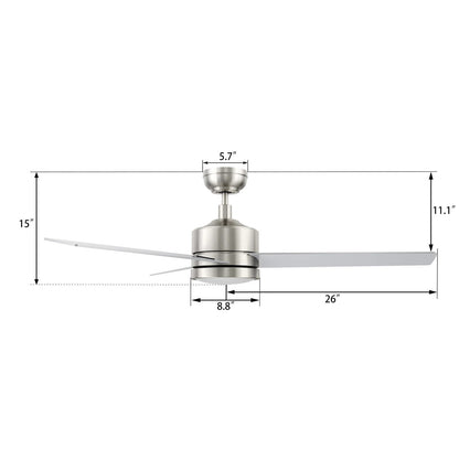 Carro Santana 52in 3-Blade Ceiling Fan | Modern Brushed Nickel Plywood and LED Light | Living Room & Bedroom | 52 x 52 x 15 in | Model CFW523E5-L12-SJ-1