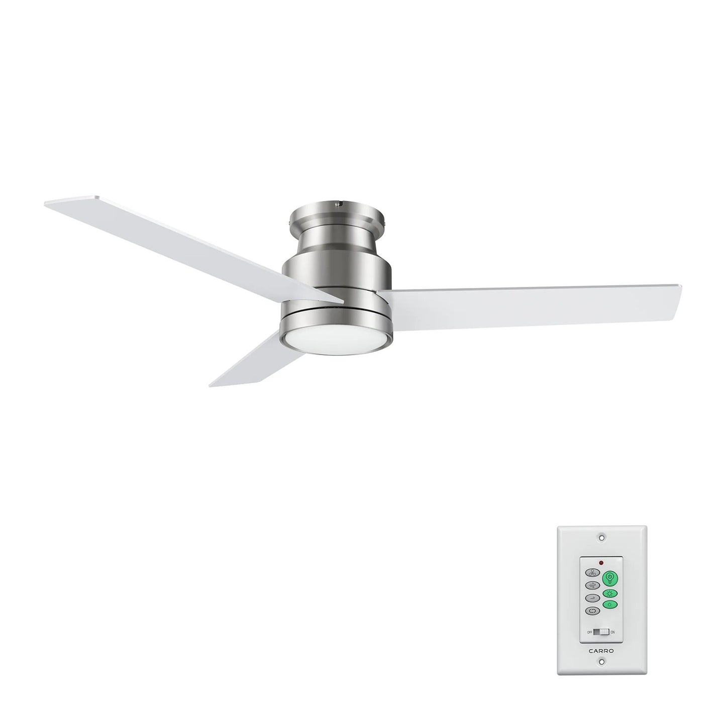 Carro Santana 52in 3-Blade Flush Mount Ceiling Fan | Modern Brushed Nickel Plywood and LED Light | Living Room & Bedroom | 52 | Model CFW523E5-L12-SJ-1-FM