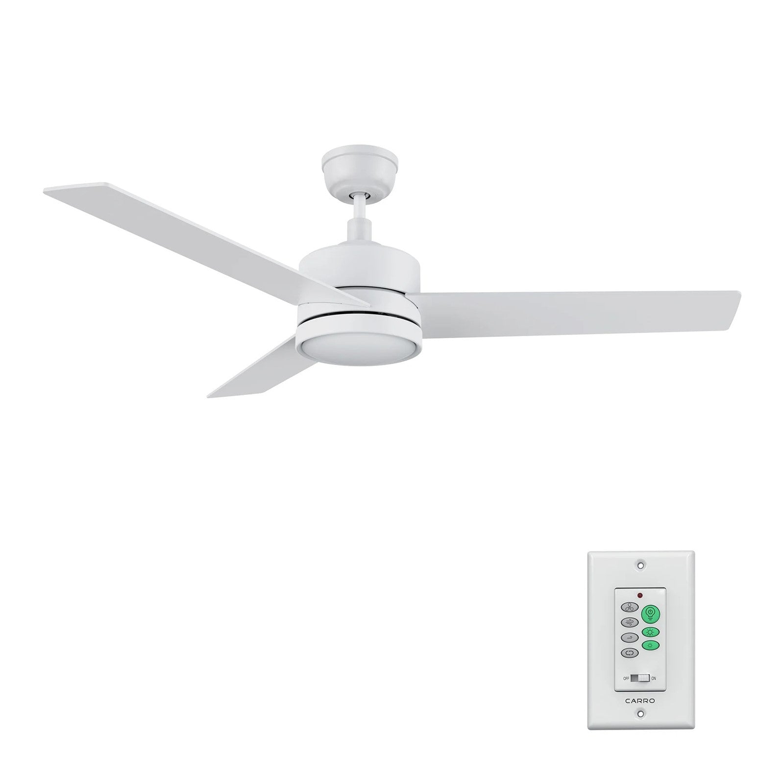 Carro Santana 52in 3-Blade Ceiling Fan | White Plywood Blades and Integrated LED | Living Room & Bedroom | 52 x 52 x 15 in | Model CFW523E5-L12-W1-1
