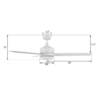 Carro Santana 52in 3-Blade Ceiling Fan | White Plywood Blades and Integrated LED | Living Room & Bedroom | 52 x 52 x 15 in | Model CFW523E5-L12-W1-1