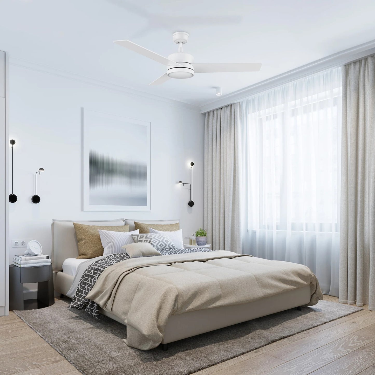Carro Santana 52in 3-Blade Ceiling Fan | White Plywood Blades and Integrated LED | Living Room & Bedroom | 52 x 52 x 15 in | Model CFW523E5-L12-W1-1